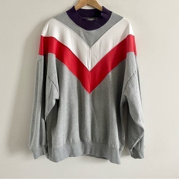 𝅺bdg Crew Neck Grey Purple Colour Block Casual Baggy Sweater - Picture 2 of 15